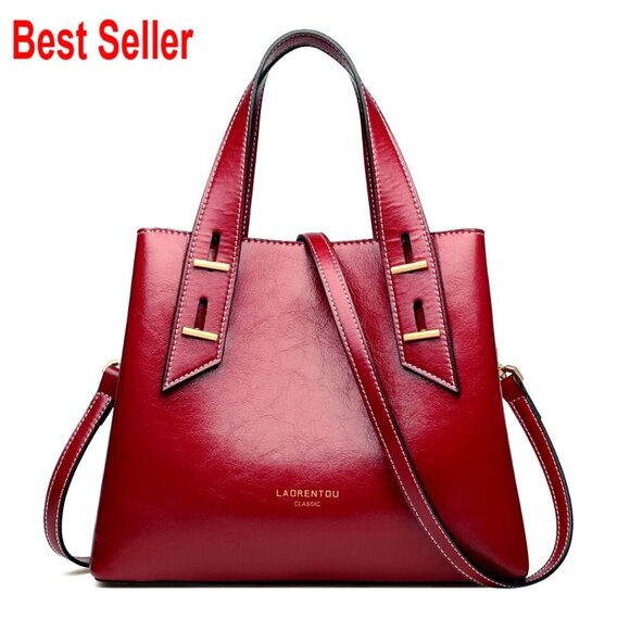 Handbags - Genuine Leather Crossbody Satchel with Top Handle and Adjustable Strap